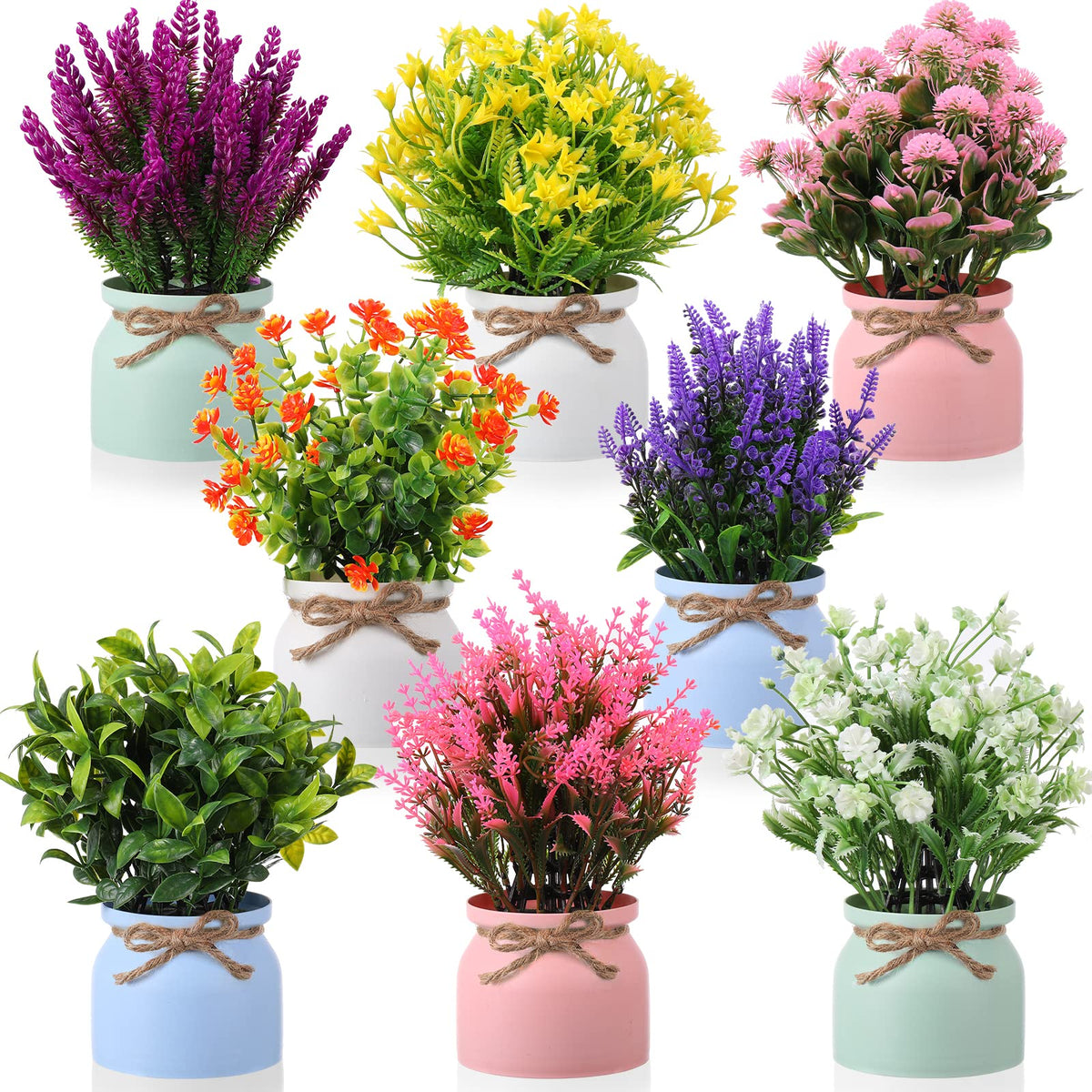 Cindeer 8 Pcs Large Artificial Potted Flowers Fake Potted Plants for Home