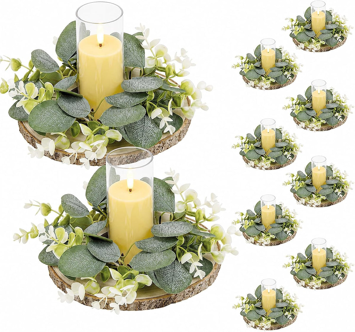 Alphatool 10Set Eucalyptus Wedding Centerpieces for Tables with Wood Slices