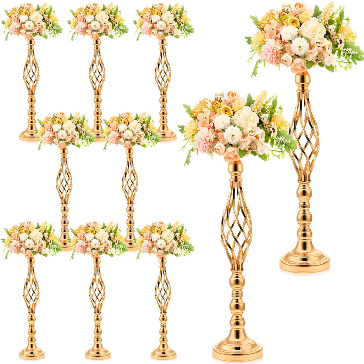 Rtteri 20 Pcs 22.8 Inch High Metal Flower Stand, Wedding Gold Centerpieces for Table, Floral Stand Elegant Vase Holder for Reception Table Decor Party Hotel Home Decor (Gold, Large)