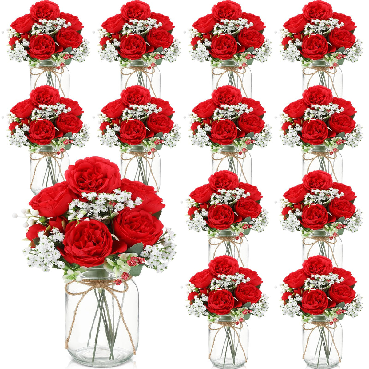 Zeyune 12 Sets Mason Jar Flowers Centerpiece Table Decorations,Green