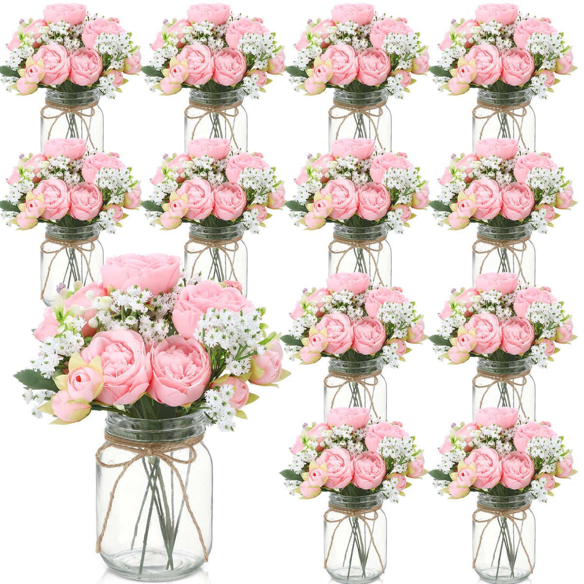 Zeyune 12 Sets Mason Jar Flowers Centerpiece Table Decorations,Green