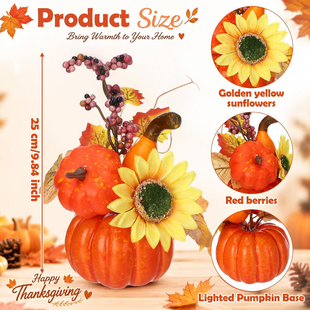 Canlierr 6 Pcs Small Fall Pumpkin Table Centerpiece with Artificial Flower