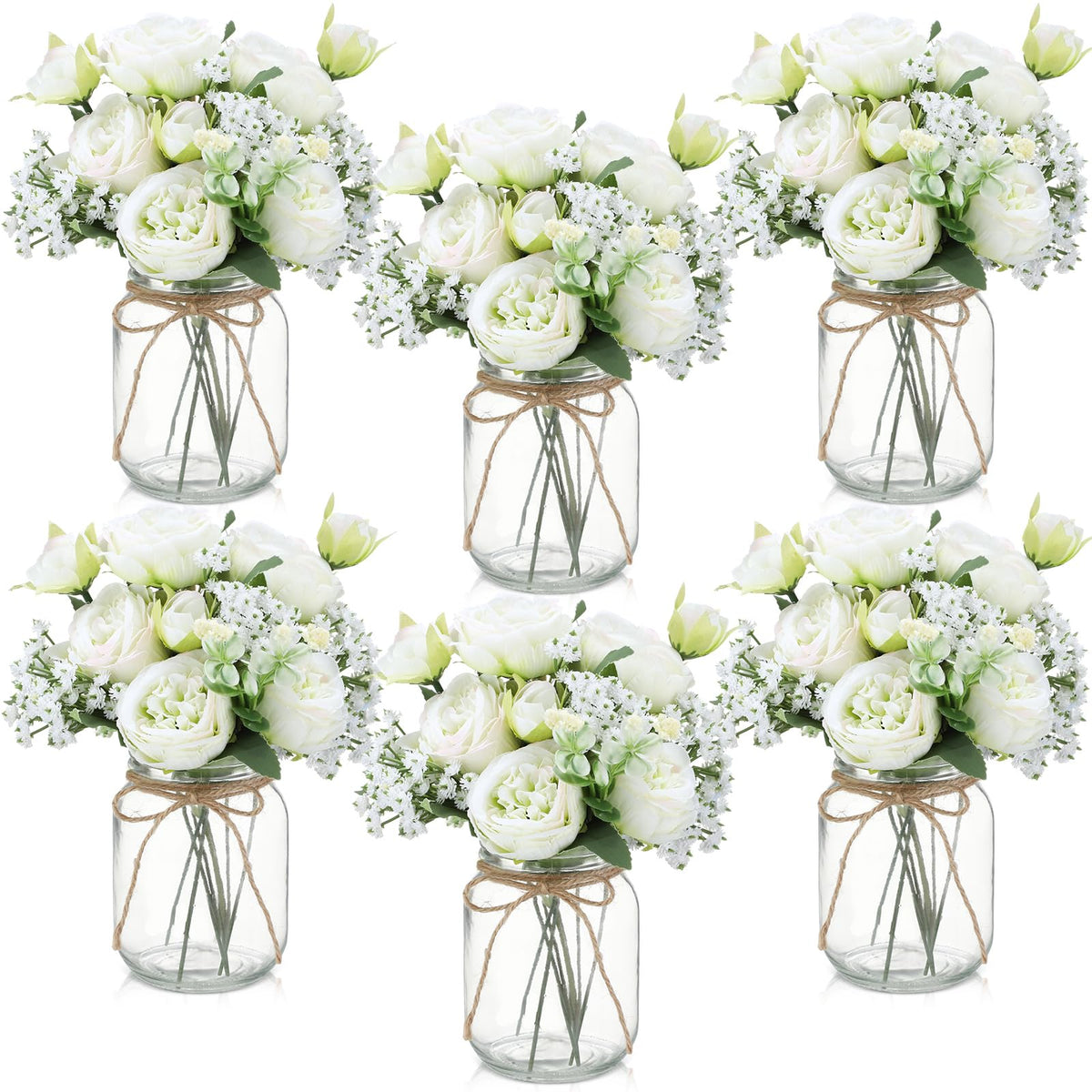 Zeyune 12 Sets Mason Jar Flowers Centerpiece Table Decorations,Green