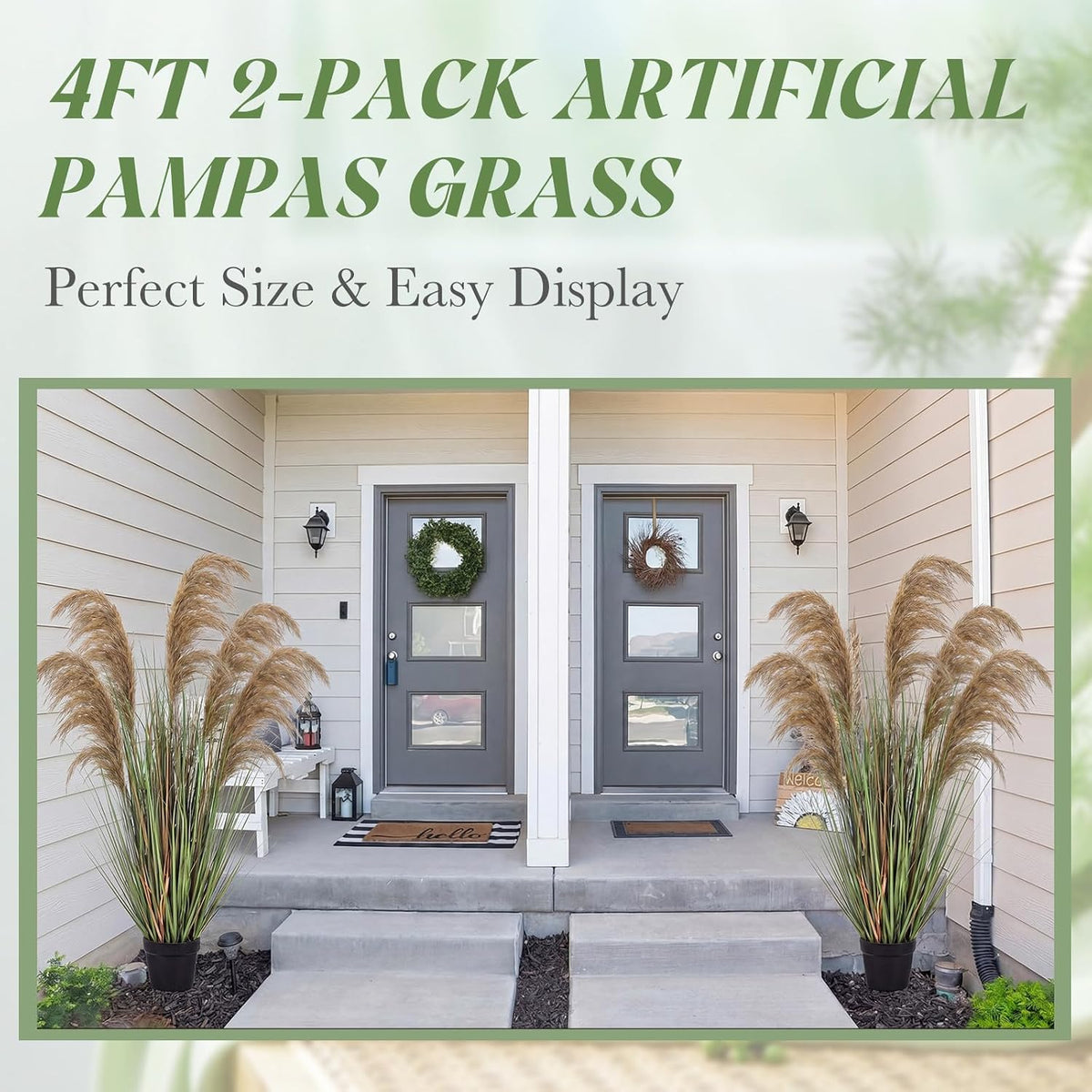 Jexine 2 Pcs Pampas Grass Potted Plants 4 ft Tall Artificial Grass Potted Artificial Greenery Floor Plants Tall in Pot for Housewarming Gift House Garden Bathroom Lobby Outdoor Decoration (Fall)