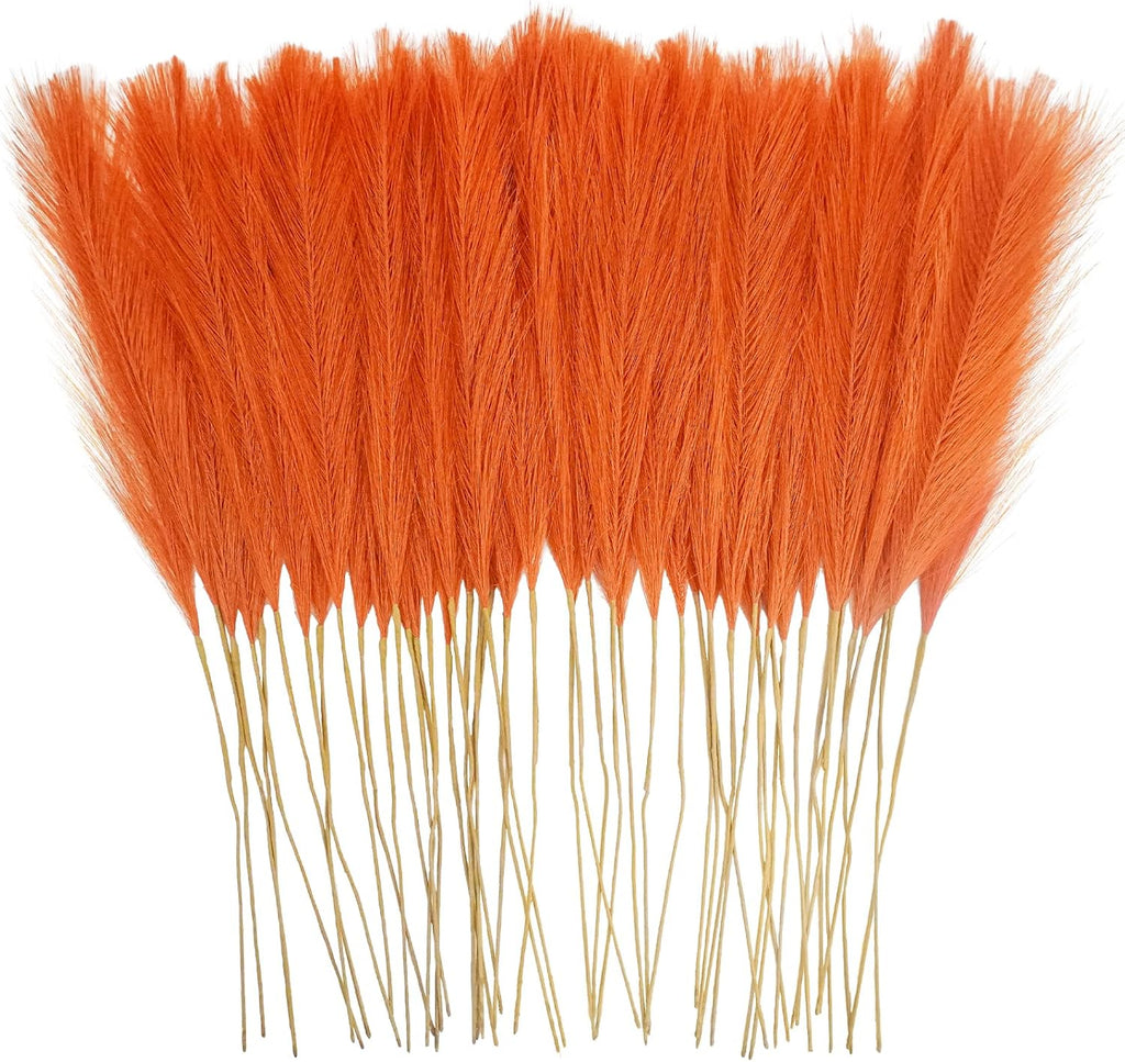 obbsie 50PCS Burnt Orange Faux Pampas Grass Decor, 21.6" Fluffy Vase Filler