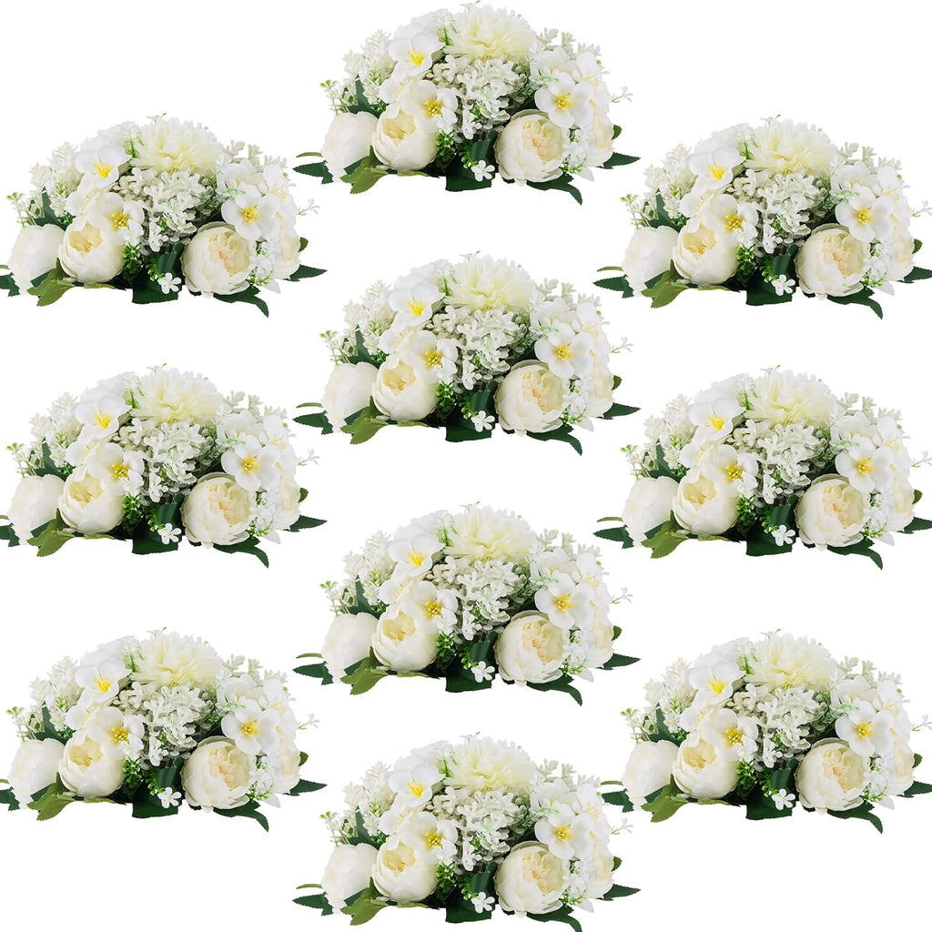 Flower Balls Centerpieces for Tables: White Silk Rose, 10Pcs