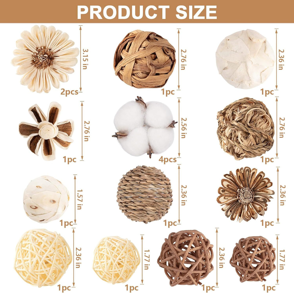 LGFMGWH 17Pcs Vintage Decorative Balls for Potpourri Bowl Filler, Bowl Filler for Table Centerpiece Home Decor, Woven Rattan Wicker Balls, Rattan Wicker Orbs Fillers for Vase Jar Dough Bowl