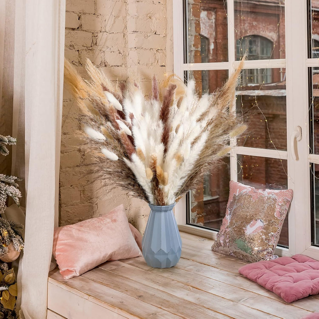330 Pcs Dried Pampas Grass Decor, 17 Inch Dried Flower Plants Bulk White and Brown Pampas Grass Reed Bunny Tails Bouquet for Wedding Boho Home Table Decor Rustic Farmhouse Party Decoration