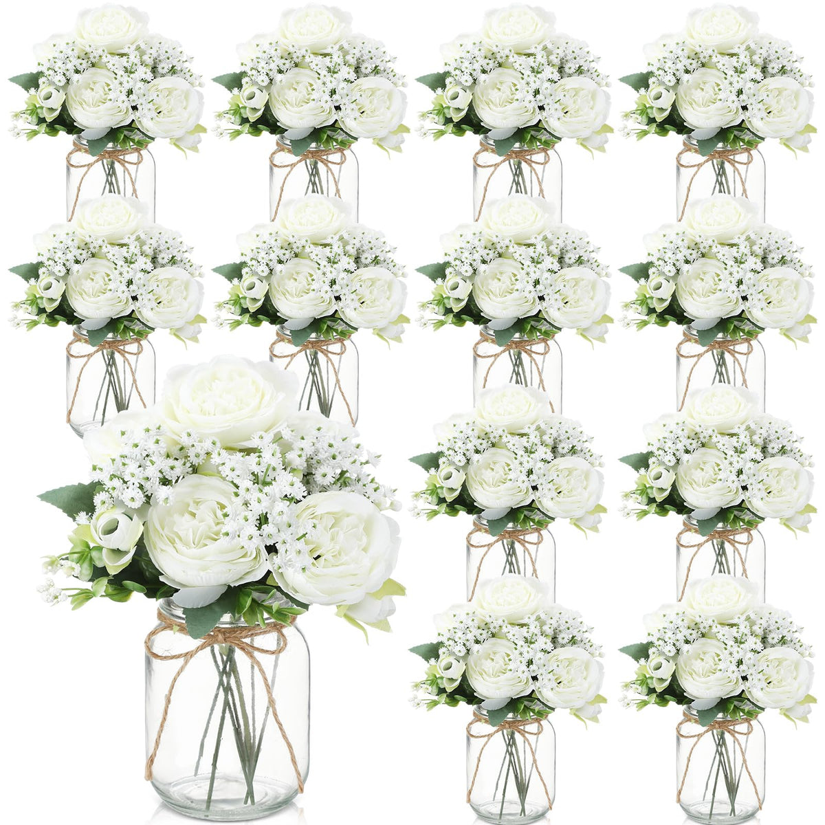 Zeyune 12 Sets Mason Jar Flowers Centerpiece Table Decorations,Green