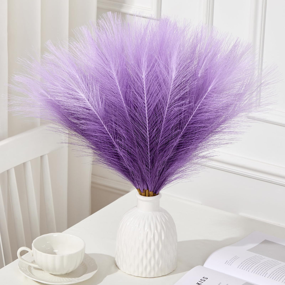 Serwalin 6PCS 17.7 Inch Black Pampas Grass Decor Gothic Feather Vase Filler