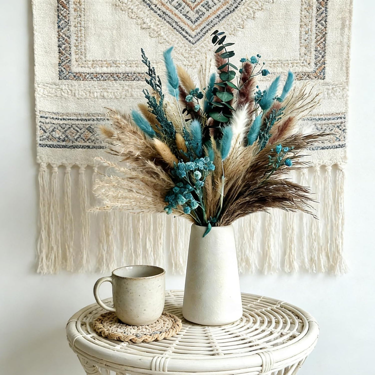 Turquoise Dried Pampas Grass Decor 17"