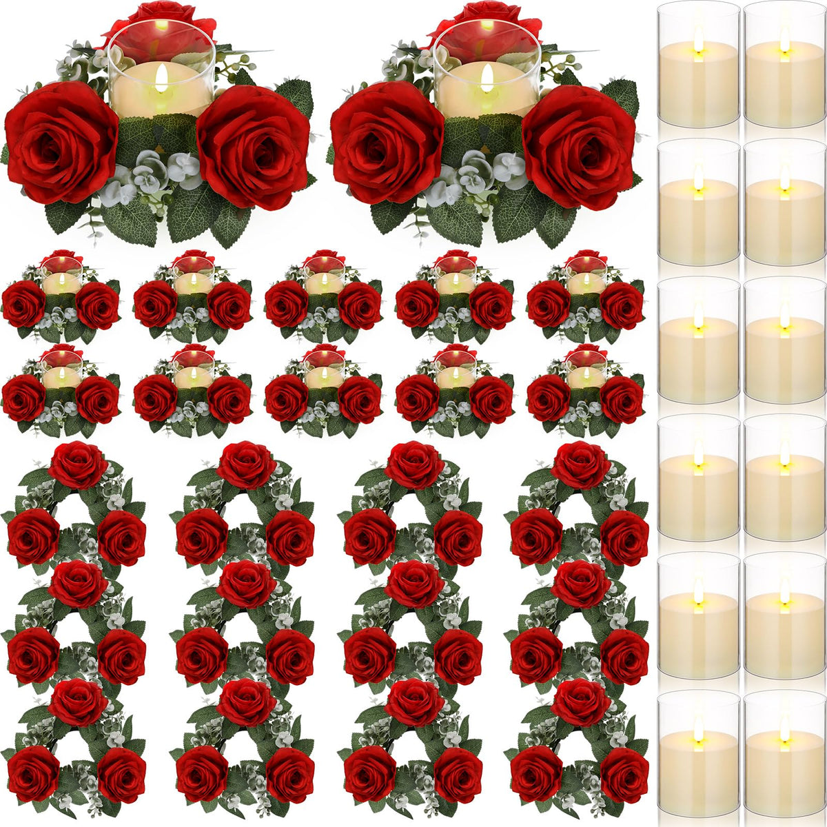 Yunlly 12 Pcs Rose Candle Rings with Candles Sets, White