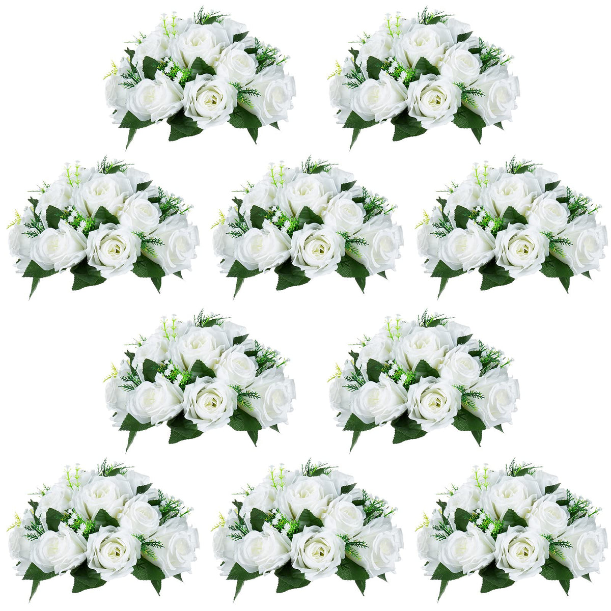 Nuptio Artificial Flower Centrepieces for Tables - 6 Pcs Burgundy & Dusty Rose & Creamy White Fake Flowers Roses Balls 9.5in Diam - Silk Faux Rose Arrangement for Wedding Party Centerpiece Table Decor