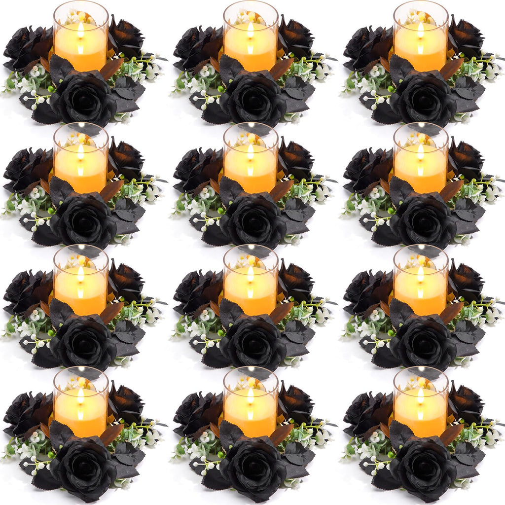 Yunlly 12 Pcs Rose Candle Rings with Candles Sets, White
