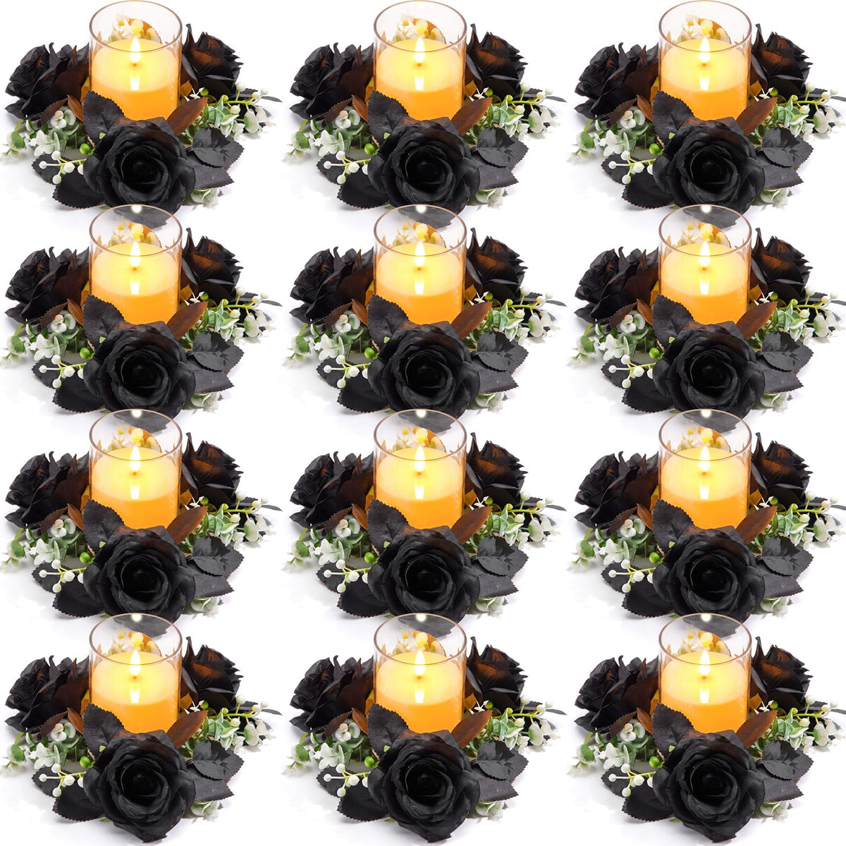 Yunlly 12 Pcs Rose Candle Rings with Candles Sets, White