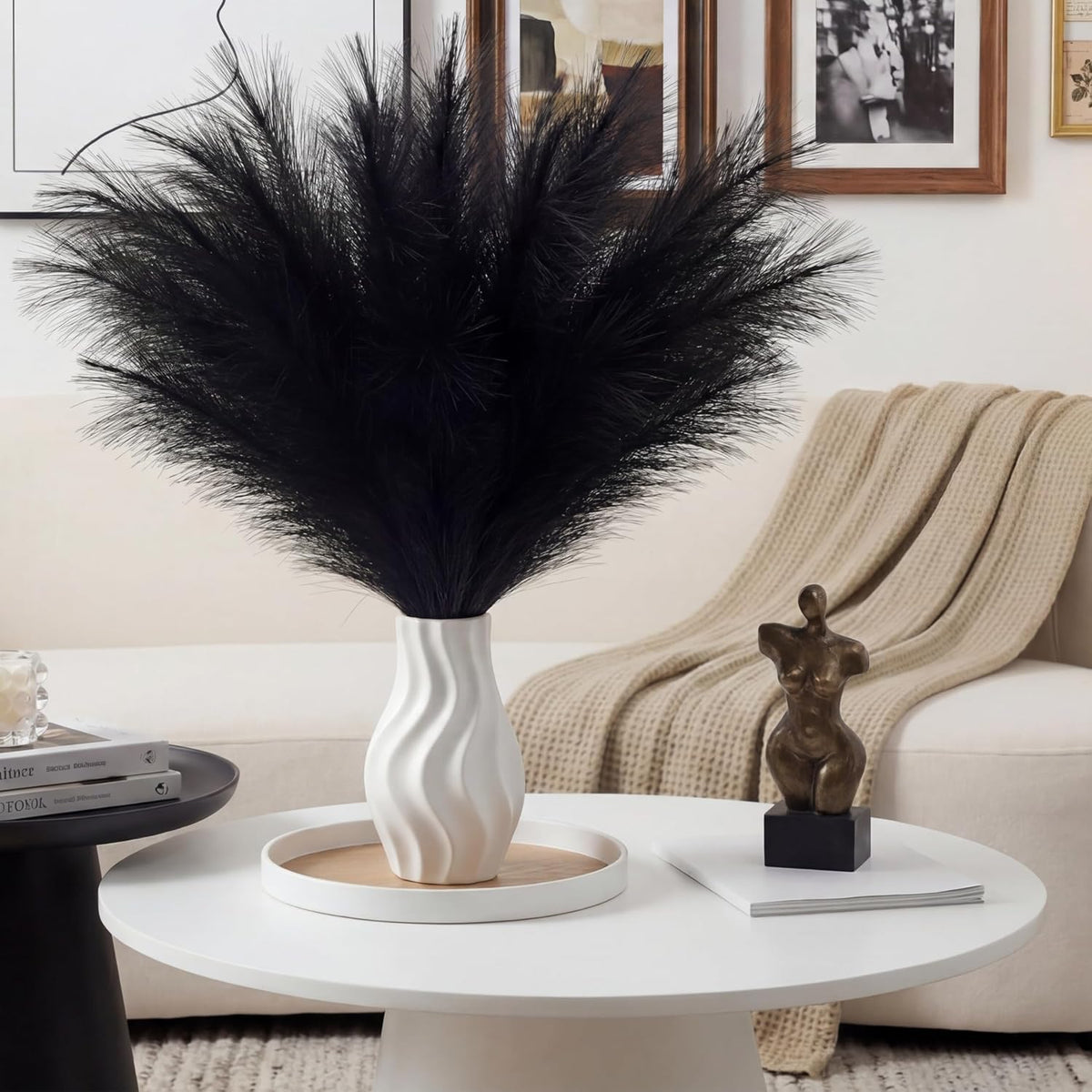 30Pcs Black Pampas Grass Decor, 22'' Fluffy Faux Pampas Grass Branches for Vase Fillers, Short Artificial Pompous Feathers for Home Room Centerpieces Wedding Gothic Decor