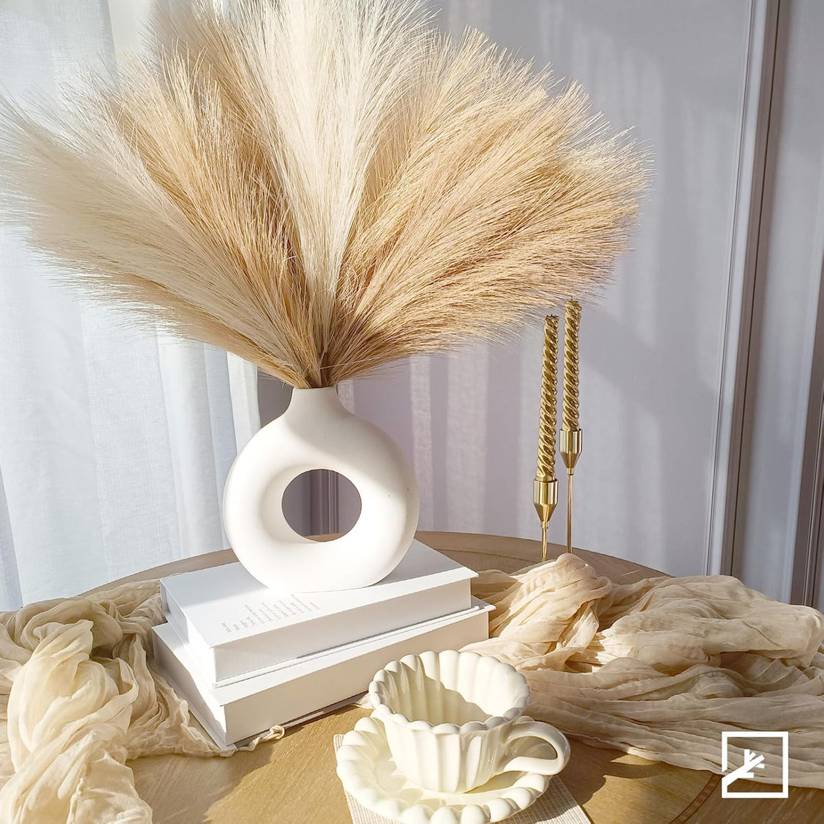 ZIFTY Faux Pampas Grass Decor 17" 6Pcs Handmade Flower Boho Decor Beige