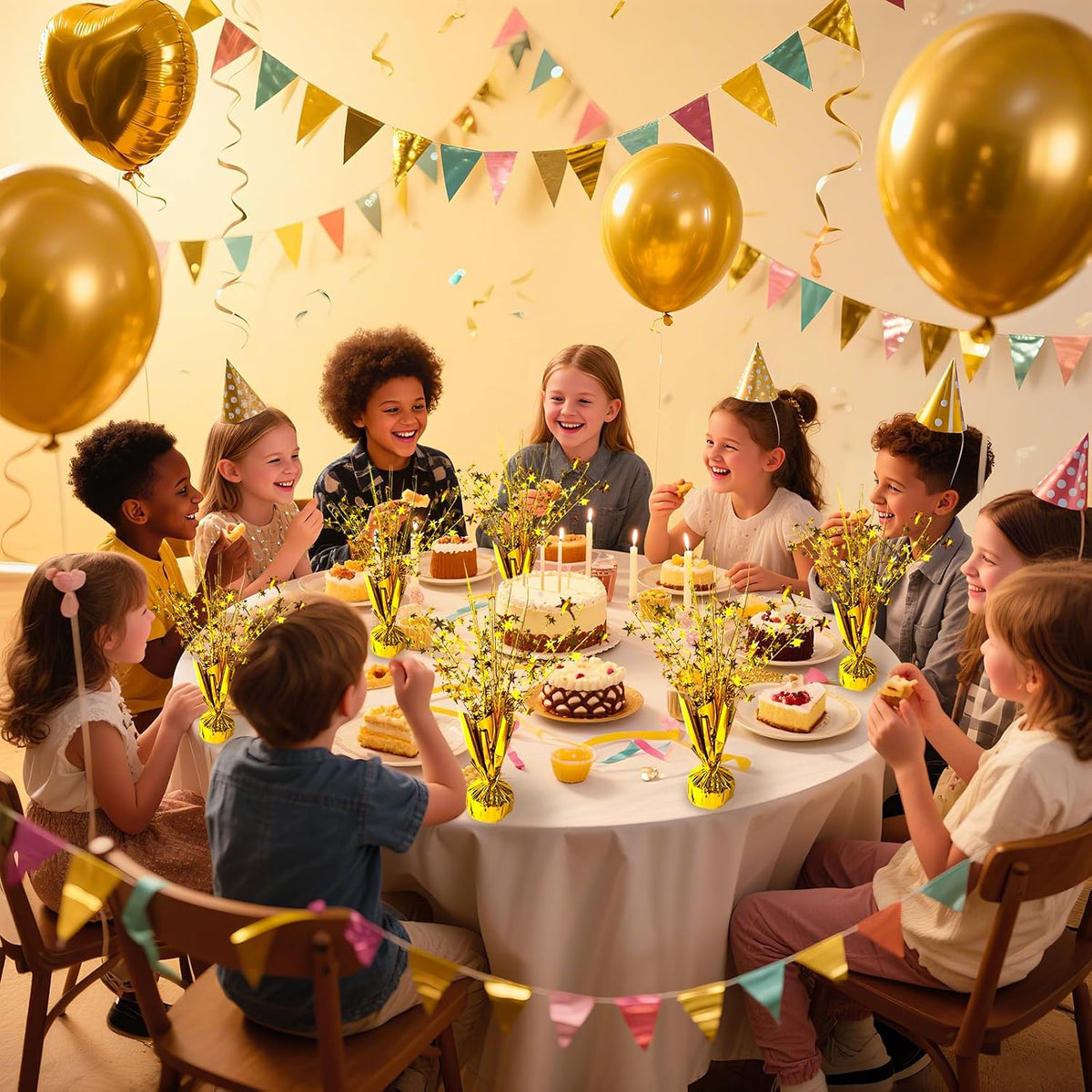 FUBININA 6 Pack Metallic Foil Spray Centerpiece Star Table Decoration Burst Table Centerpieces for Birthday New Years Nye Wedding Anniversary Graduation Holiday Party Supplies Decor, Gold
