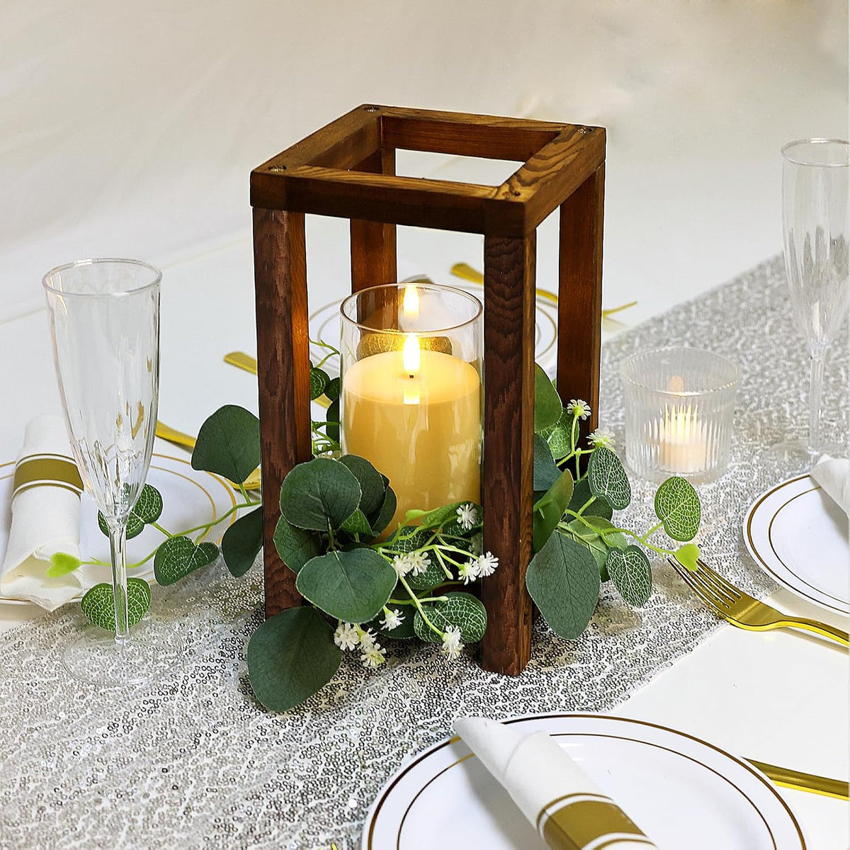 18 Pcs Wooden Lantern Centerpiece for Table Decor