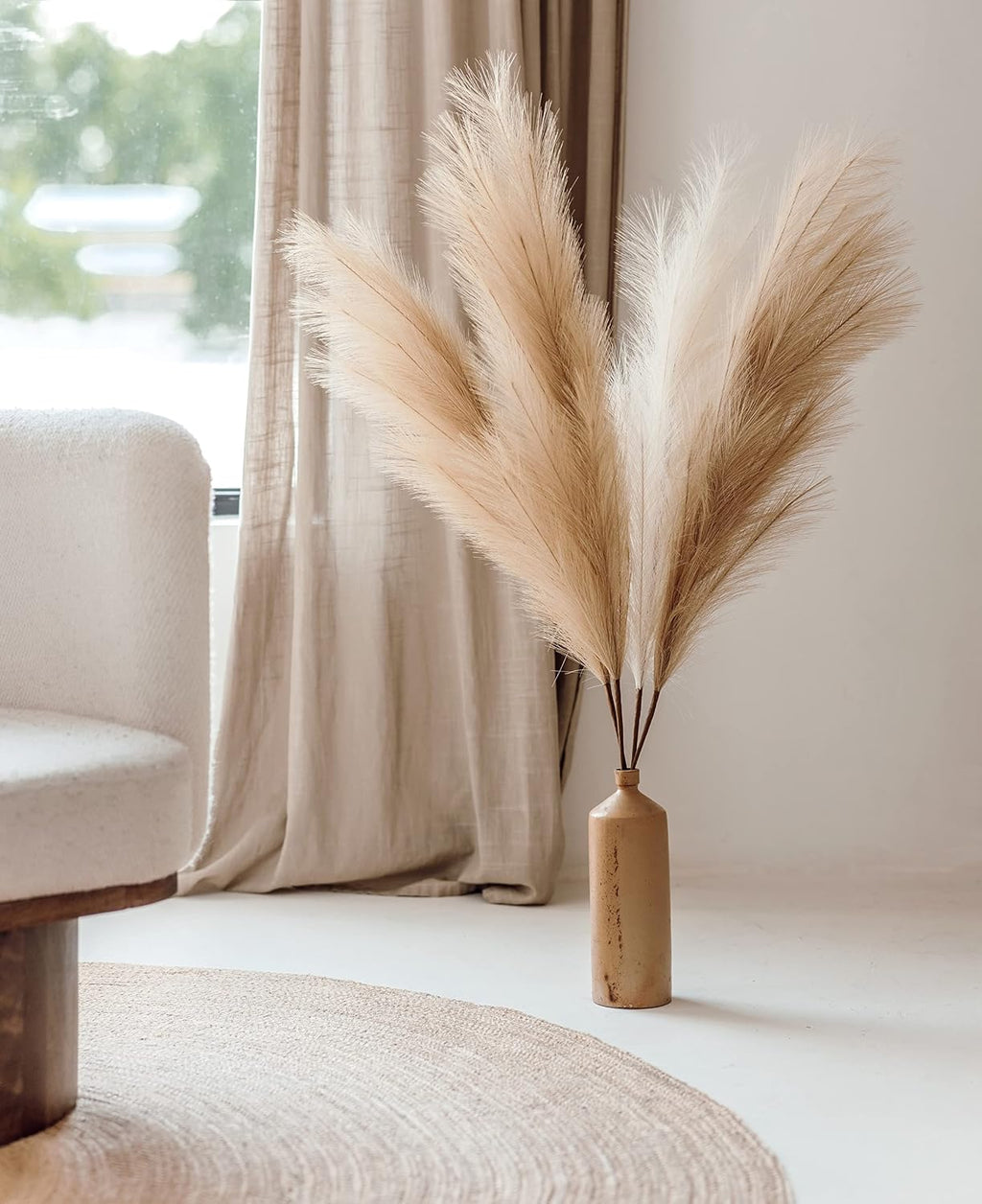 43" / 3.6 ft Pampas Grass Tall 4 Pcs - Artificial Large Pampas Grass Decor for Floor Vase, Room Decor, Home Decor, Boho Decor (Coffee & Cream)