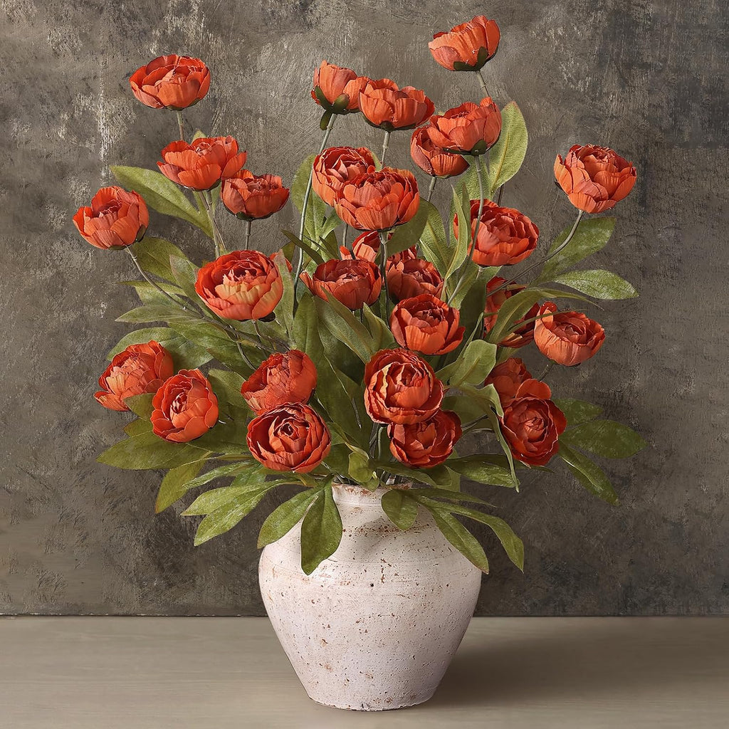 6 Pcs 27" Faux Silk Peony Artificial Fall Flowers Stems for Vase (Orange)