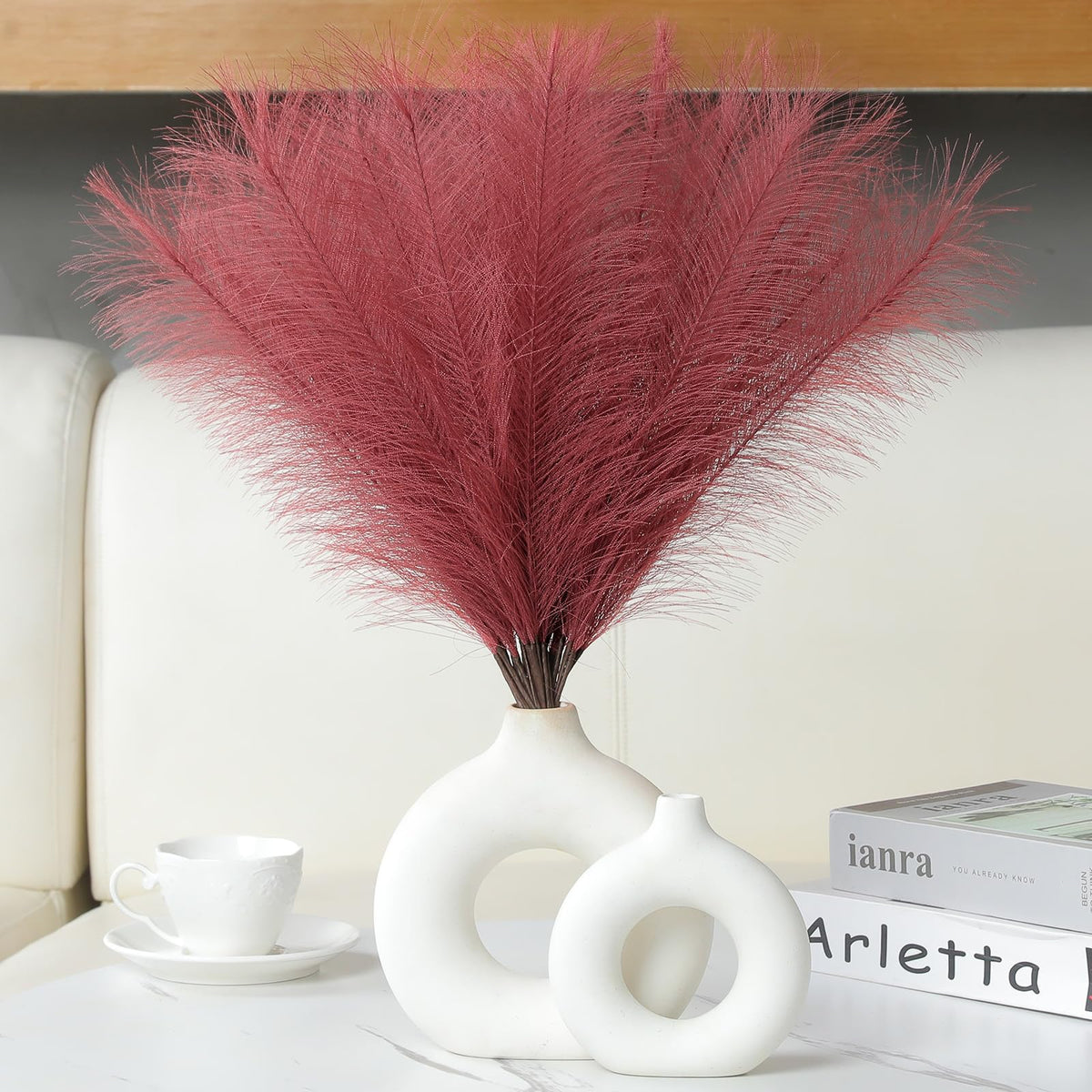 UREYMX Faux Pampas Grass Decor 17.7 Inch 30pcs, Artificial Pampas Grass Fluffy Home Decor, Short Vase Room Decor pompous Grass Flower Arrangement for Boho Home Wedding Decoration (Black,White,Grey)