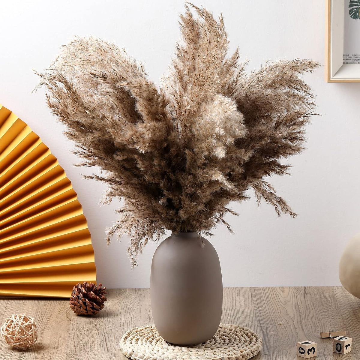 Janinka 100 Pcs Dried Pampas Grass Decor Bulk 17 Inch, Brown