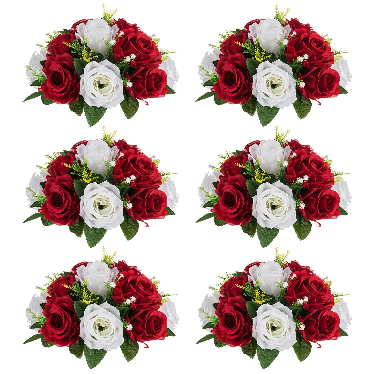 Nuptio Artificial Flower Centrepieces for Tables - 6 Pcs Burgundy & Dusty Rose & Creamy White Fake Flowers Roses Balls 9.5in Diam - Silk Faux Rose Arrangement for Wedding Party Centerpiece Table Decor