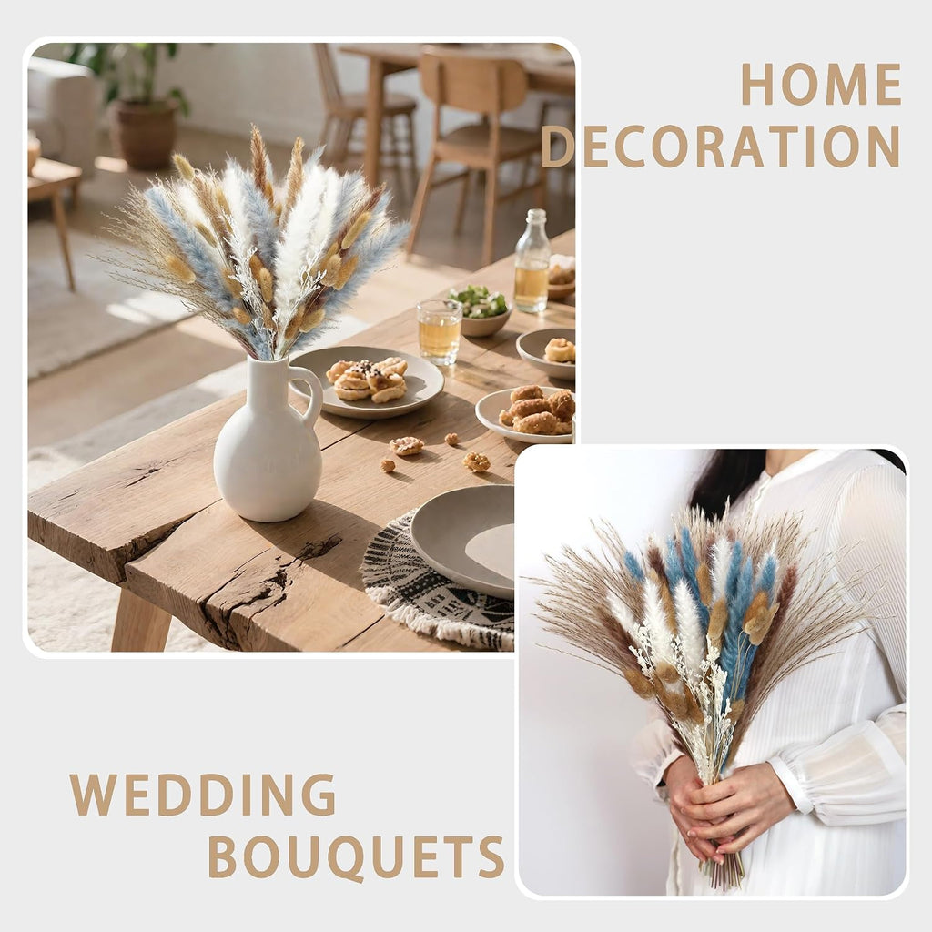 Natural Dried Flower Bouquet - 17" Boho Style Mixed Pampas Grass