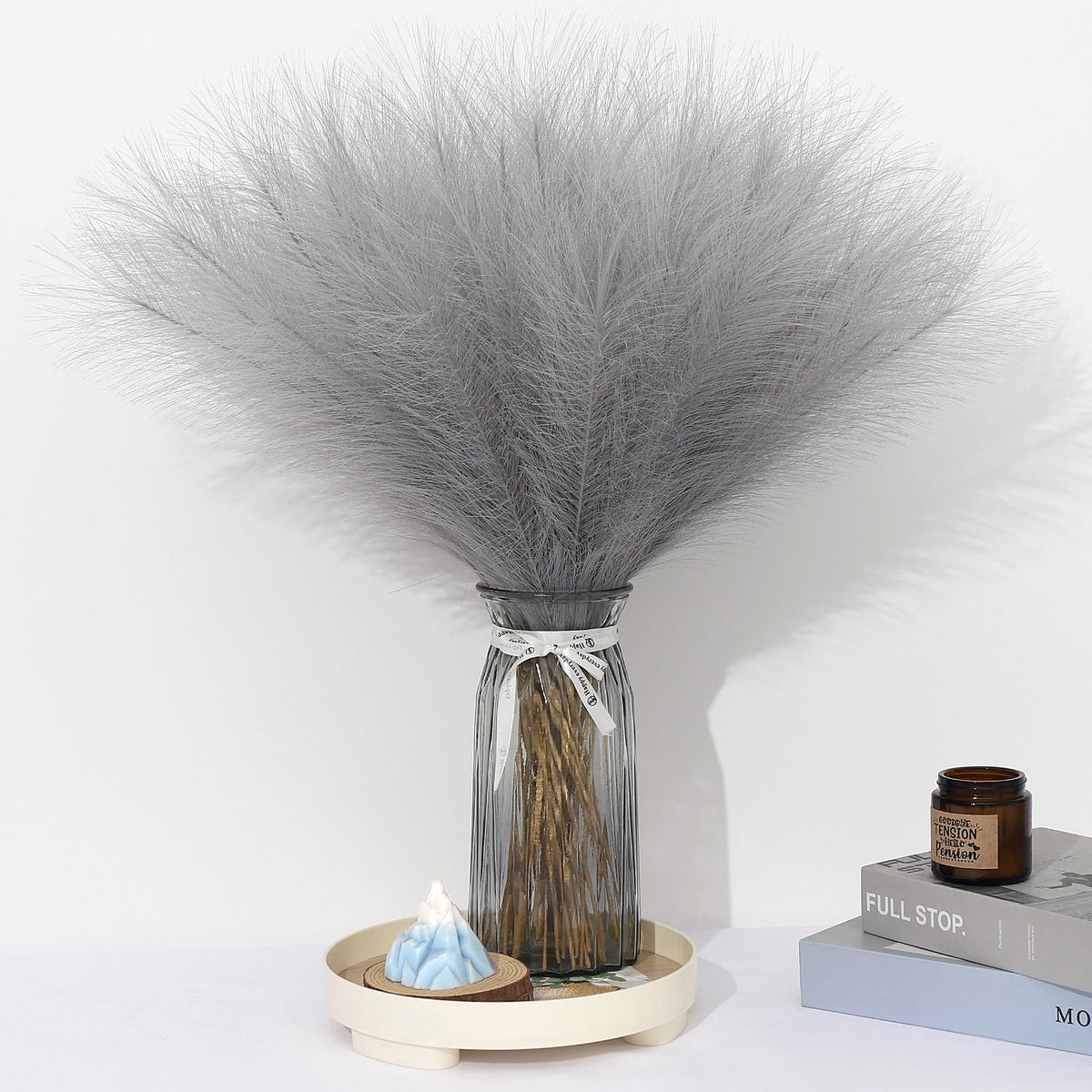 Pampas Grass Decor 30 Pcs 21.7 Inch Faux Brown Pampas Grass Bulk Artificial Dried Flowers Small Vase Filler Pompas Grass.