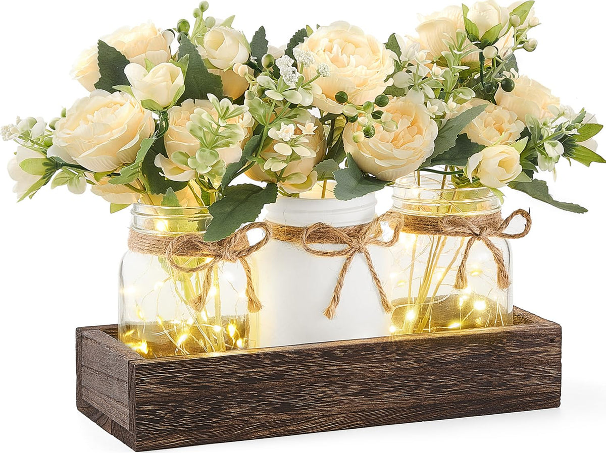 Mkono Fall Centerpieces for Tables Dining Room Decor with Mason Jar Lights