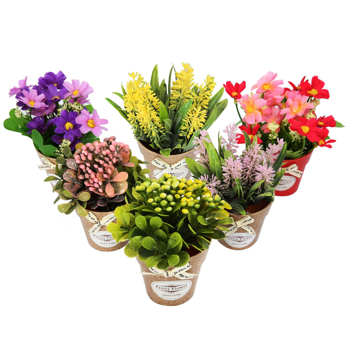 LUEUR 6PCS Artificial Fall Flowers with Ceramic Vase