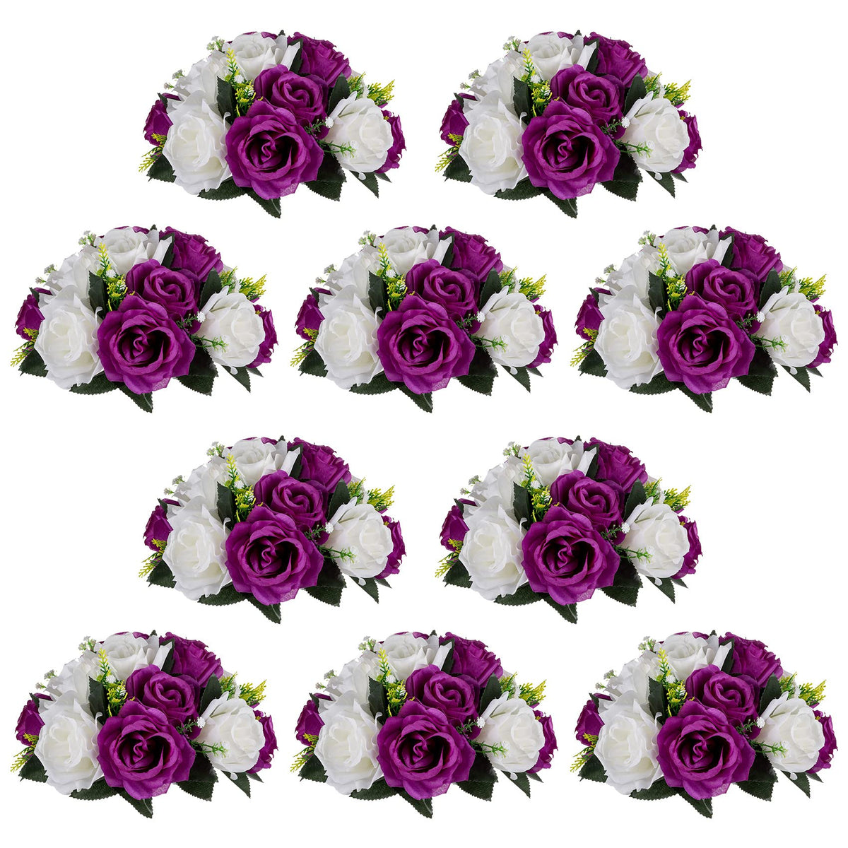 Nuptio Artificial Flower Centrepieces for Tables - 6 Pcs Burgundy & Dusty Rose & Creamy White Fake Flowers Roses Balls 9.5in Diam - Silk Faux Rose Arrangement for Wedding Party Centerpiece Table Decor