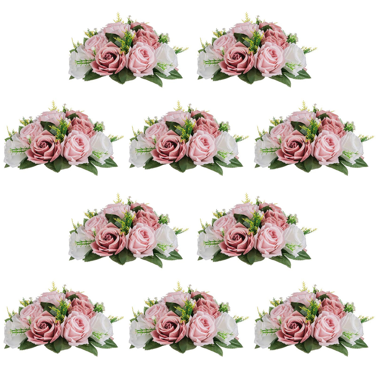 Nuptio Artificial Flower Centrepieces for Tables - 6 Pcs Burgundy & Dusty Rose & Creamy White Fake Flowers Roses Balls 9.5in Diam - Silk Faux Rose Arrangement for Wedding Party Centerpiece Table Decor
