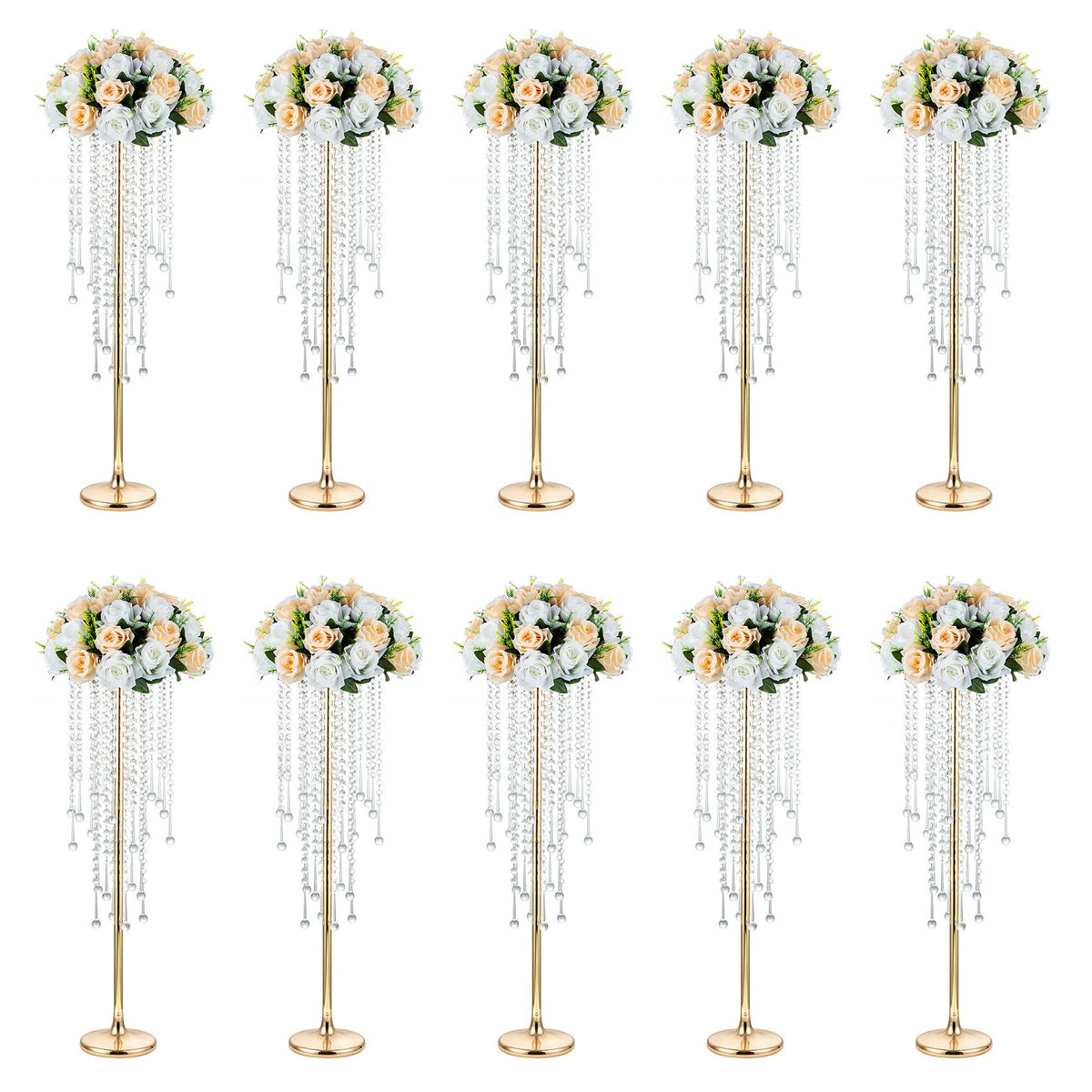 NUPTIO Tall Gold Centerpiece for Table, Metal, 21.7", 10 Pcs
