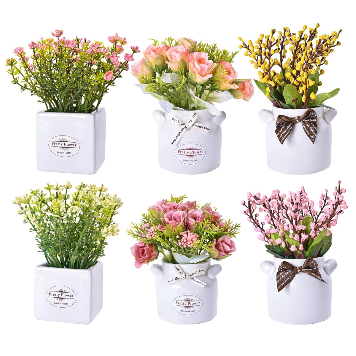 LUEUR 6PCS Artificial Fall Flowers with Ceramic Vase