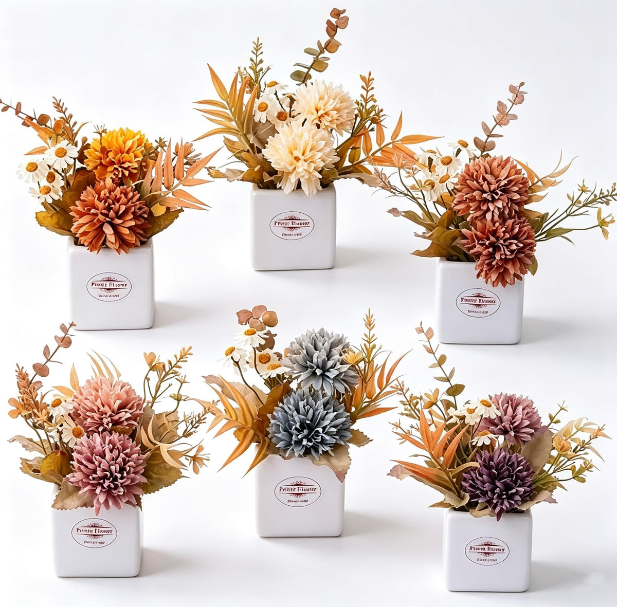 6PCS Artificial Daisy Fall Flower Arrangements with Large Ceramic Pots