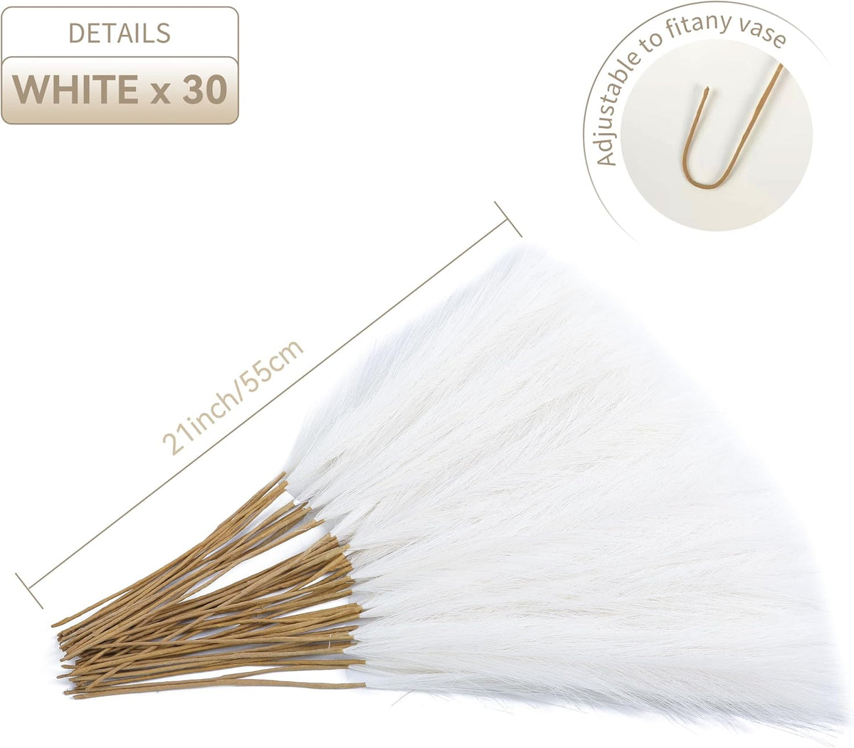 30pcs 22" White Pampas Grass Faux Pampas Grass Decor for Table Vase
