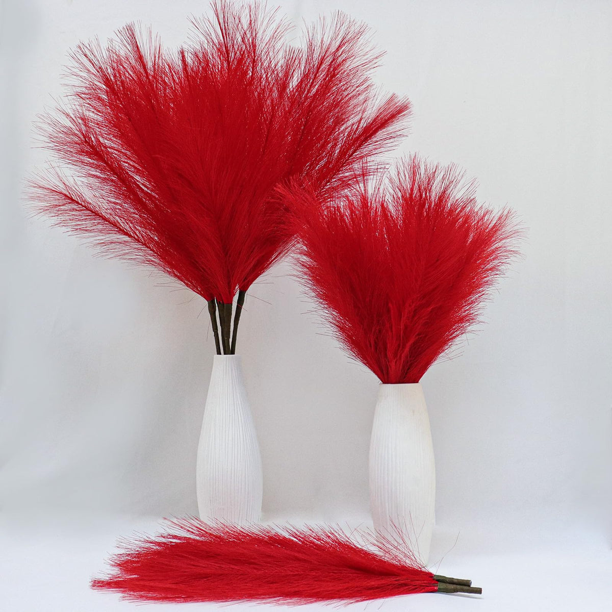 MAKHOT 5 PCS 30" Dark Green Pampas Grass Tall Fluffy, Detachable Faux Bulrush Reed Green Grass for Tall Vase Filler, Artificial Pampas Small Home Vase Decor
