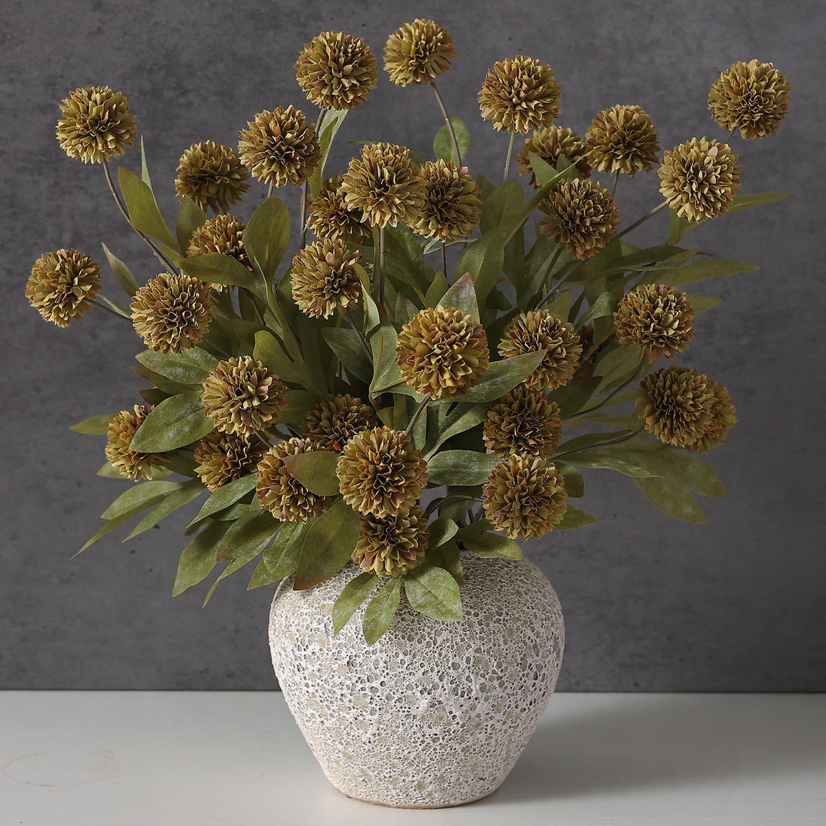 VIERENA 6 Pcs 27" Artificial Fall Pompon Mum Flower Stems for Vase (Orange)