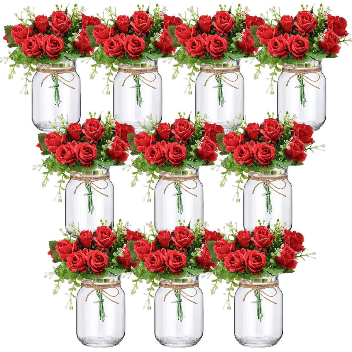 XunYee 10 Set Mason Jars for Centerpieces,White,Rose