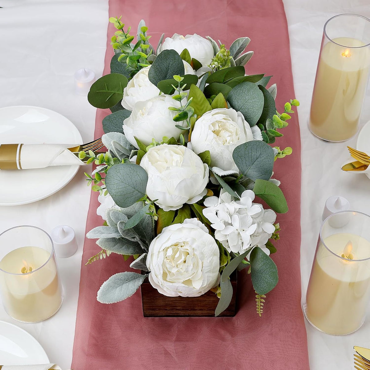 Pre-Made Table Centerpieces for Dining Table, 14'' - White