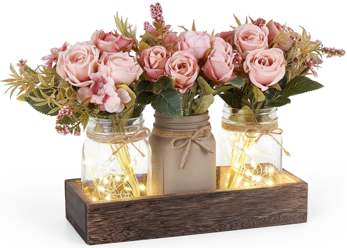Mkono Fall Centerpieces for Tables Dining Room Decor with Mason Jar Lights