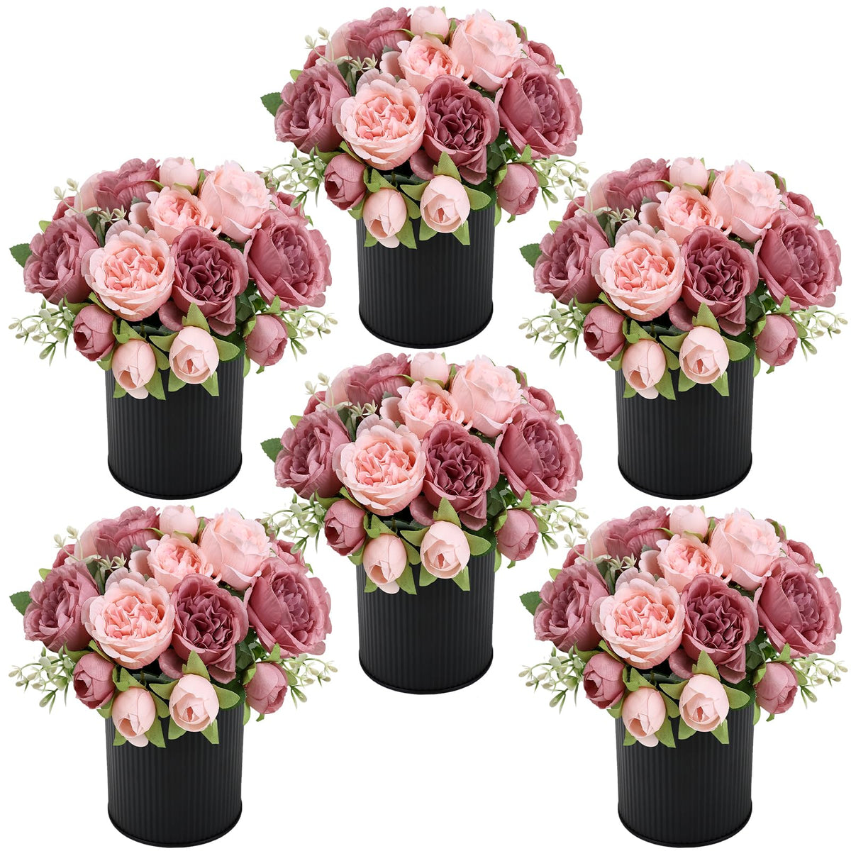 6 Set Pre-Made Flower Table Centerpieces (White, 6 X Dahlias Table Centerpieces)