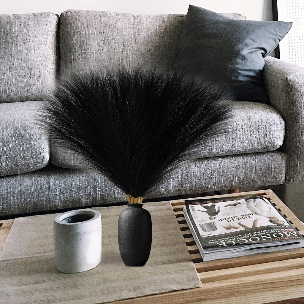 Serwalin 6PCS 17.7 Inch Black Pampas Grass Decor Gothic Feather Vase Filler