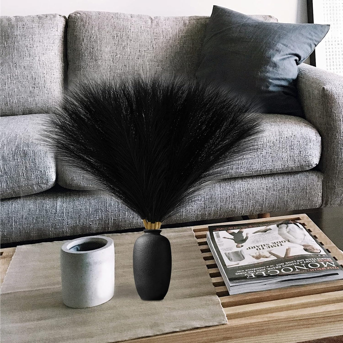 Serwalin 6PCS 17.7 Inch Black Pampas Grass Decor Gothic Feather Vase Filler