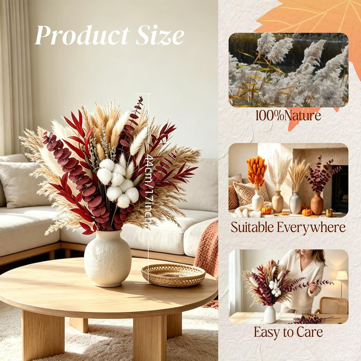 Dried Pampas Grass Bouquet 85Pcs for Fall Winter Decor