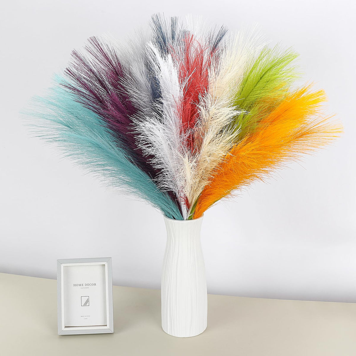 SeptCat 30 Pcs Pampas Grass Decor 21.7" Fluffy Faux Short Brown Pampas Grass Artificial Small Pompas Grass Flower Vase Filler for Home Wedding Living Room Wall Party Decoration