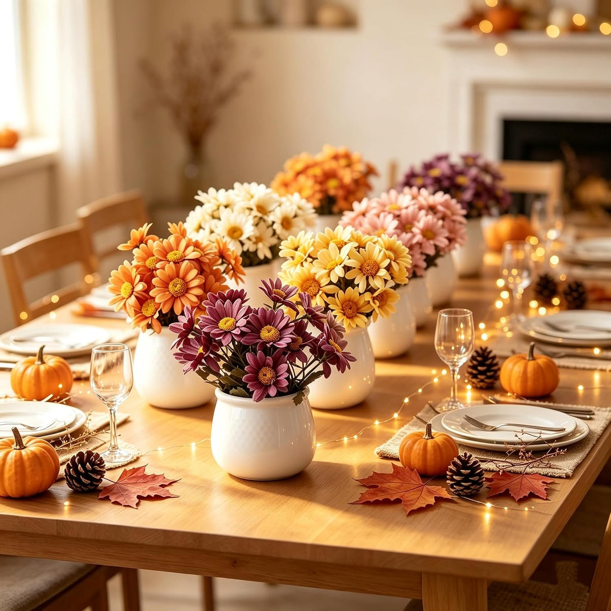 6PCS Artificial Daisy Fall Flower Arrangements with Large Ceramic Pots