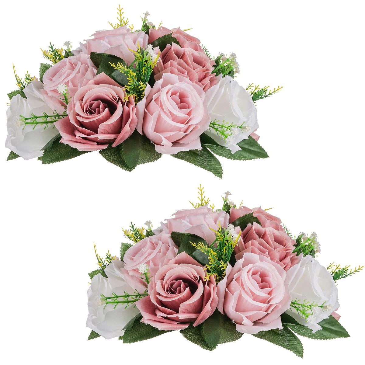 Nuptio Artificial Flower Centrepieces for Tables - 6 Pcs Burgundy & Dusty Rose & Creamy White Fake Flowers Roses Balls 9.5in Diam - Silk Faux Rose Arrangement for Wedding Party Centerpiece Table Decor